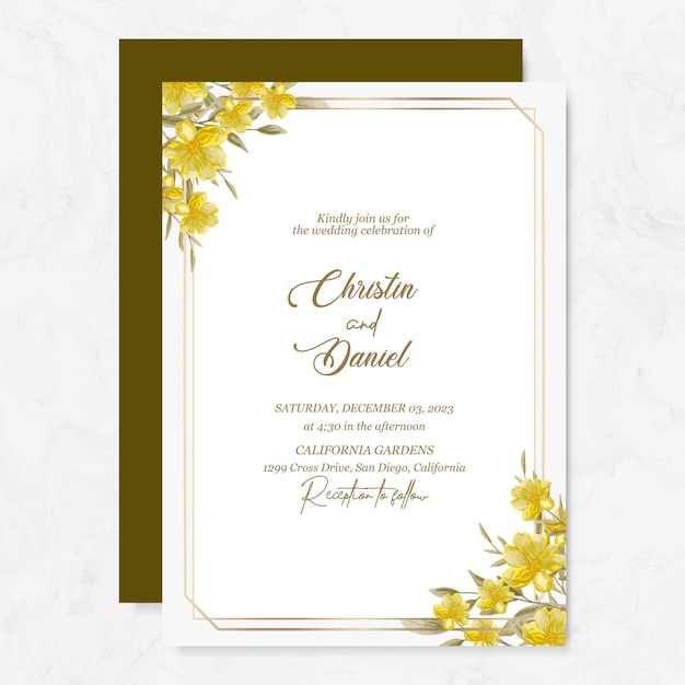 Premium vector Wedding invitation template with watercolor flower