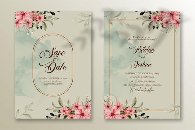 Premium vector Wedding invitation template with watercolor flower