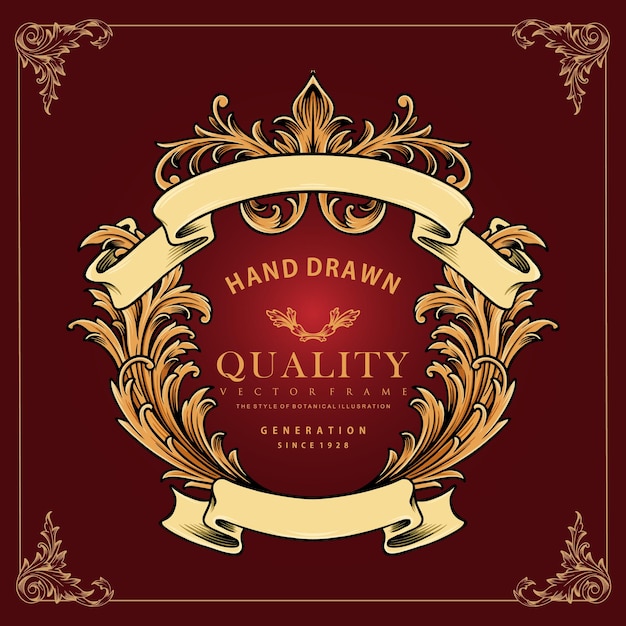 Premium vintage frame with classic gold ribbon Vector advertising business Company