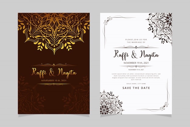 Premium wedding invitation with hand draw mandala