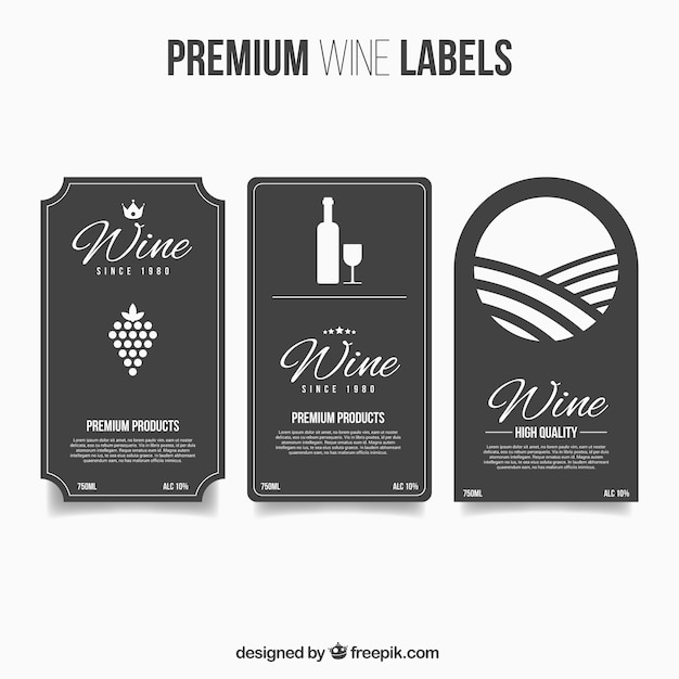 Premium wine labels in flat style