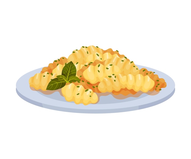 Vector prepared pasta with gnocchi elements served on plate vector illustration