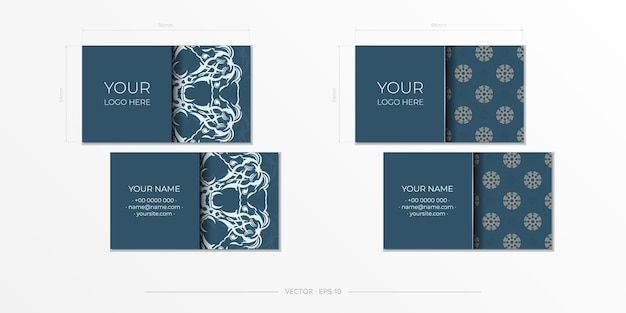 Подготовка визитной карточки в синем цвете с роскошными светлыми украшениями Векторный шаблон для полиграфического дизайна визитной карточки с винтажными узорами