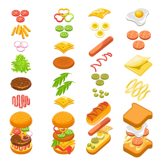 Preparing fast food step by step template colorful poster