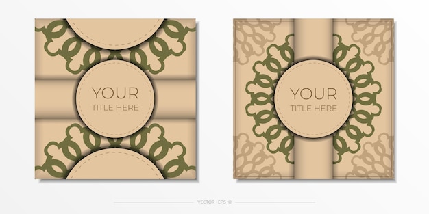 Preparing an invitation with a place for your text and abstract patterns Template for print design postcard Beige colors with mandala ornament