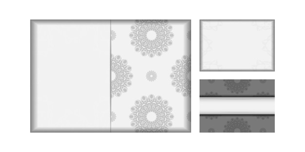 Preparing an invitation with a place for your text and black patterns. Template for print design postcards White colors with mandala ornament.