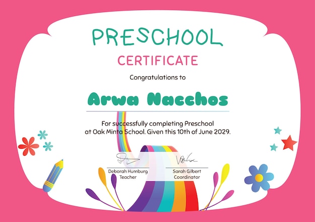 Vector preschool certificate kids certificate