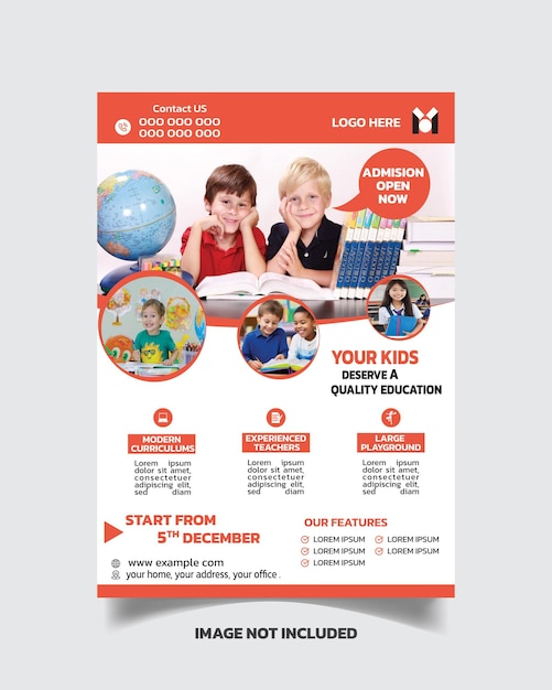 Preschool and education flyer template design or school admission leaflet