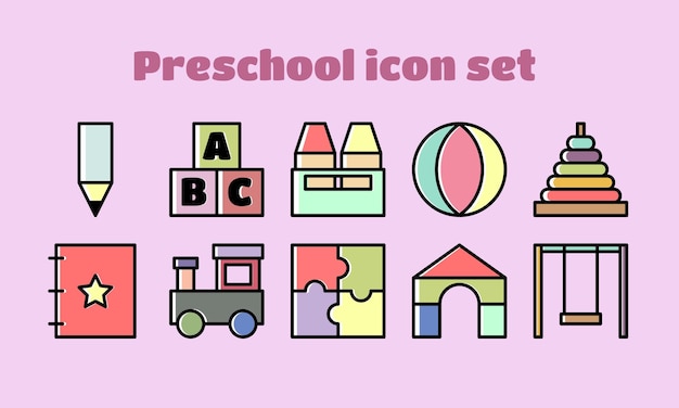 Preschool icon set fit for educational media news teaching etc