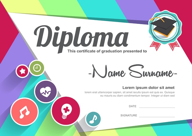 Preschool kids diploma certificate background  template