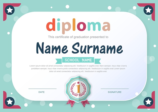 Preschool kids diploma certificate background  template