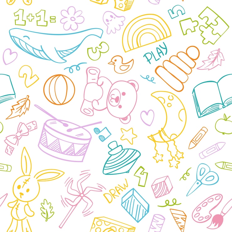 Vector preschool kindergarten doodle seamless pattern educational toys montessori activities doodle