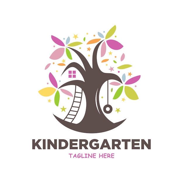 Preschool Kindergarten Playgroup Logo Icon Design Template Children School Vector