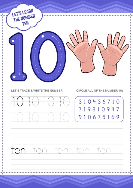 Preschool learning number ten worksheet