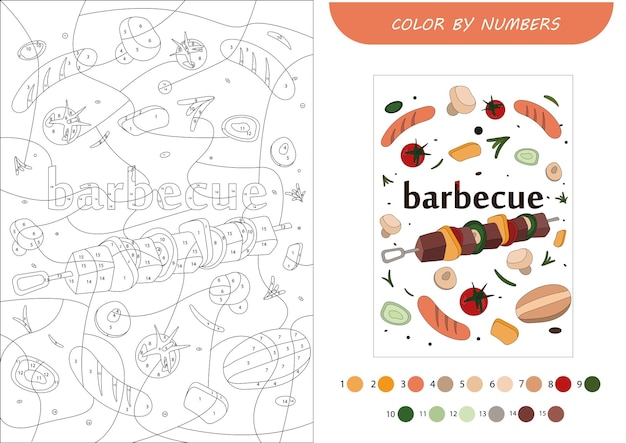 Vector preschool tasks for children coloring by numbers