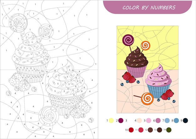 Vector preschool tasks for children coloring by numbers