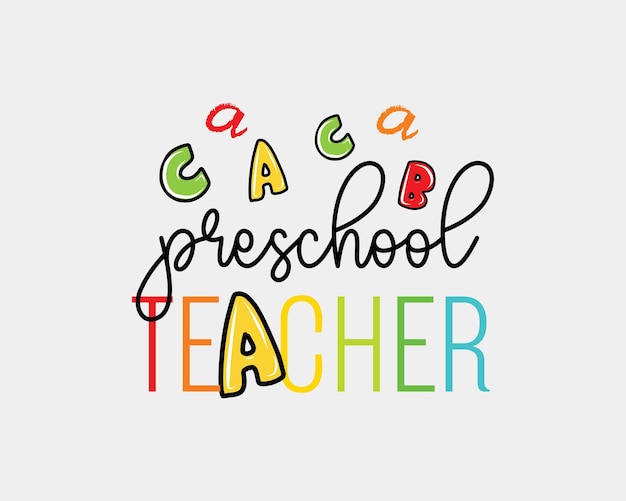 Preschool Teacher Back to School quote retro typographic Sublimation art Card on white background