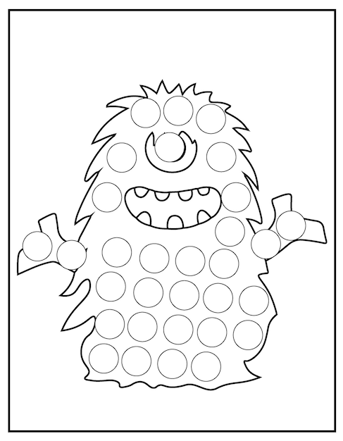 Дошкольный рабочий лист для развития мелкой моторики Dot Marker Monster Coloring Page