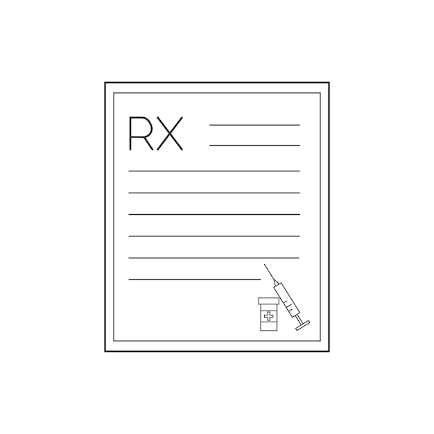 Vettore icona del modulo rx della linea bianca medica di prescrizione
