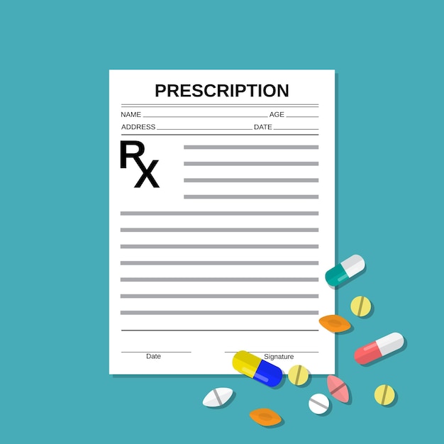 Vector prescription rx form and pills