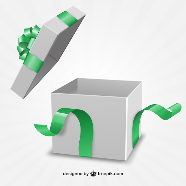 Vector present box with green ribbon