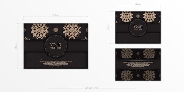Presentabel Ontwerp van een ansichtkaart in zwart met Arabische patronen. Vector uitnodigingskaart