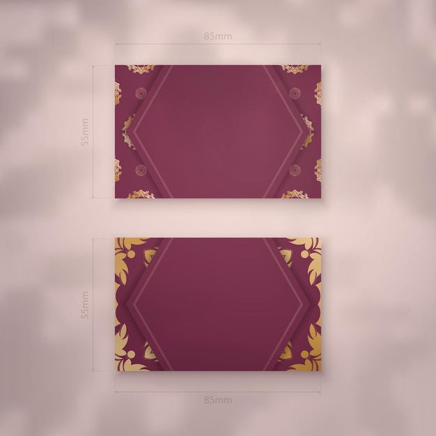 Presentable burgundy business card with gold mandala ornaments for your personality.