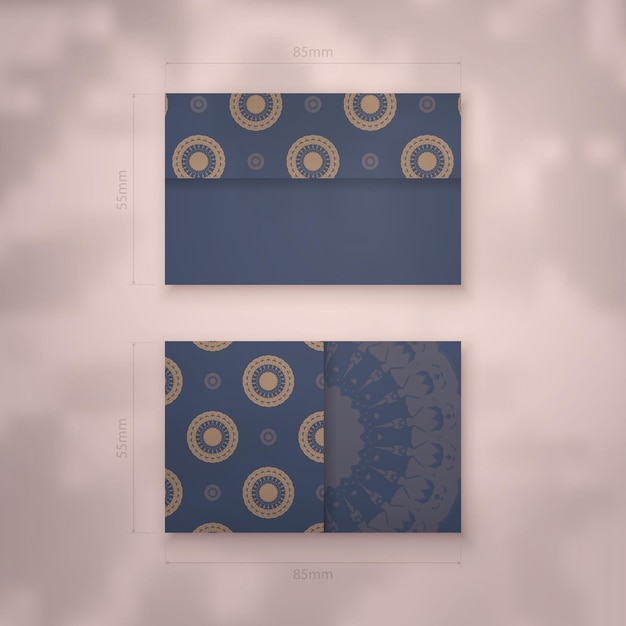 Presentable business card in blue with brown mandala pattern for your personality.