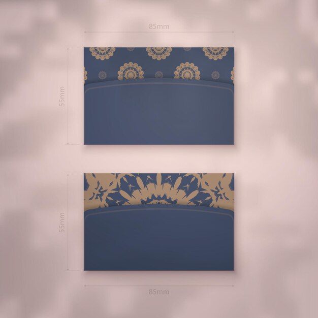 Presentable business card in blue with greek brown ornaments for your brand.