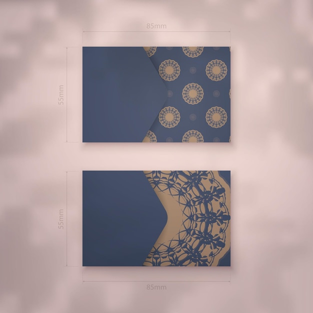 Vector a presentable business card in blue with a greek brown pattern for your contacts.