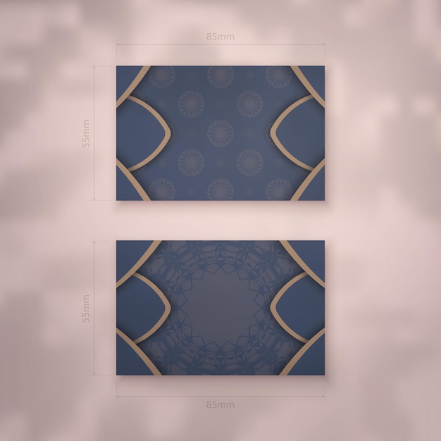 Vector presentable business card in blue with vintage brown ornaments for your contacts.