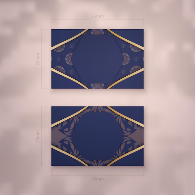 Presentable business card in dark blue color with luxurious gold ornaments for your contacts.