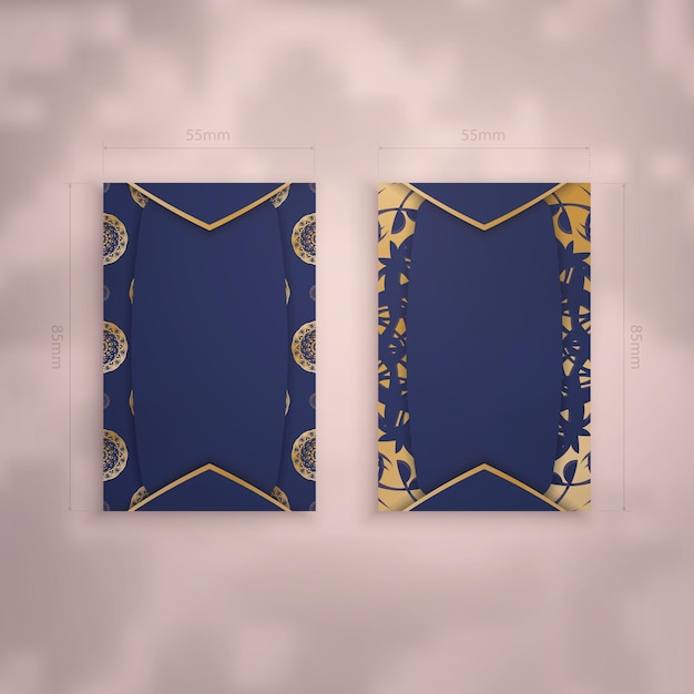 Presentable business card in dark blue with abstract gold pattern for your contacts.