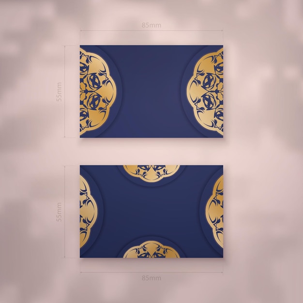 Presentable business card in dark blue with vintage gold pattern for your personality.