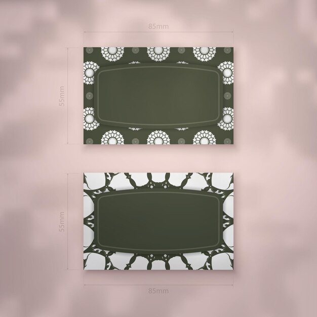 Presentable business card in dark green color with abstract white ornaments for your contacts.