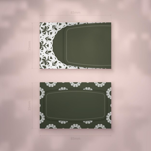 Presentable business card in dark green color with a mandala in a white pattern for your brand.