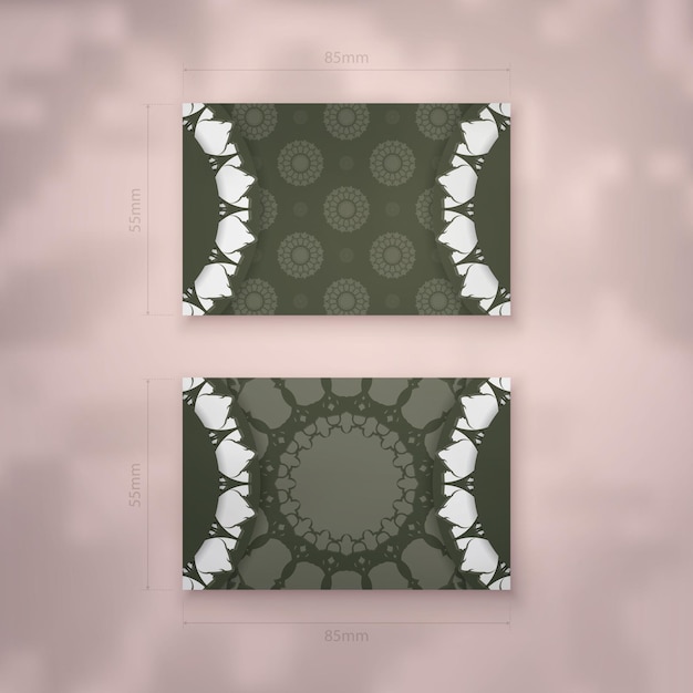 A presentable business card in dark green with a mandala in a white pattern for your contacts.