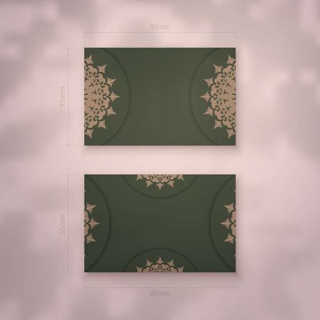 Presentable business card in green with brown mandala ornament for your personality.