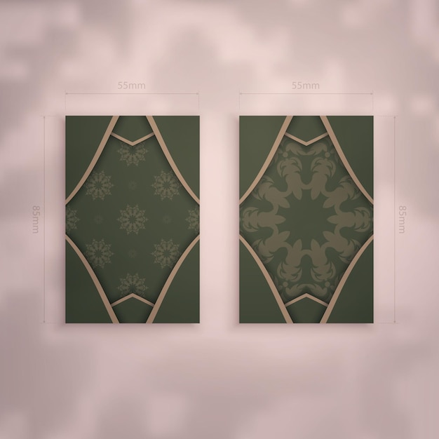 Presentable business card in green with indian brown pattern for your brand.