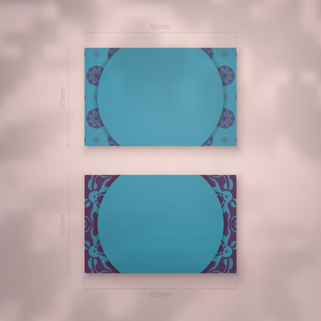 Presentable business card in turquoise color with vintage purple ornaments for your personality.