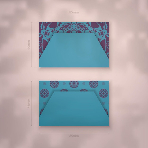 Presentable business card in turquoise color with vintage purple pattern for your brand.