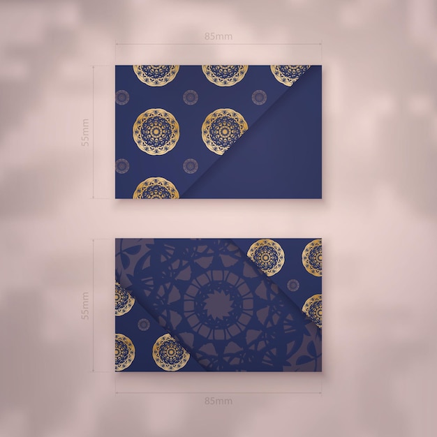 Presentable dark blue business card with luxurious gold ornaments for your brand.