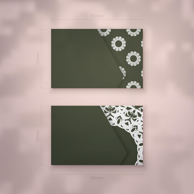 Vector presentable dark green business card with vintage white ornaments for your personality.