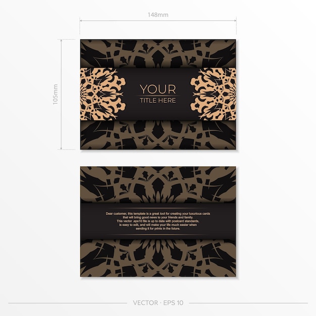 Presentable Design of a postcard in black with Arabic patterns. Vector invitation card with vintage ornament.