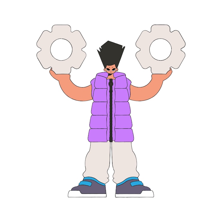 Vector a presentable man holds gears in his hands idea theme