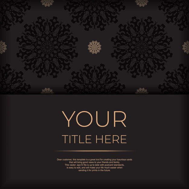 Presentable Ready-to-print postcard design in black with Arabic patterns. Invitation card template with vintage ornament.