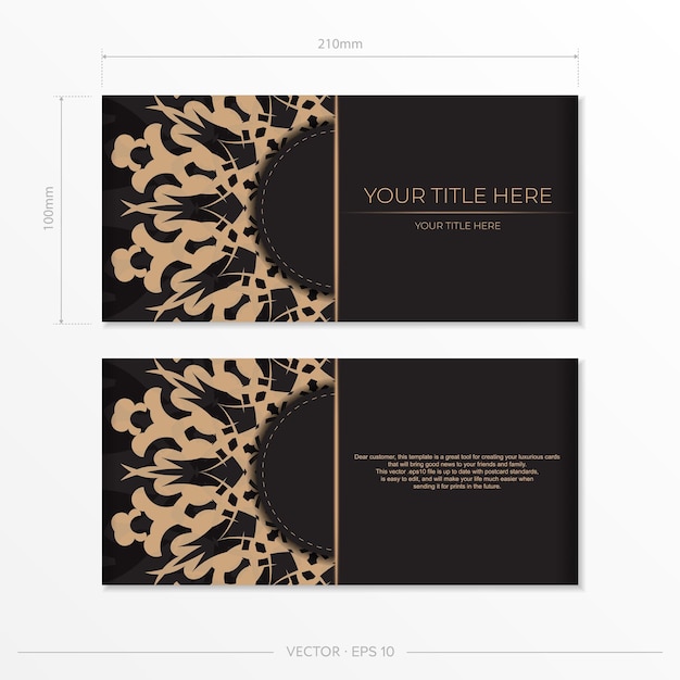 Design da cartolina di colore nero presentabile pronto per la stampa vettoriale con motivi arabi. modello di carta di invito con ornamento vintage.