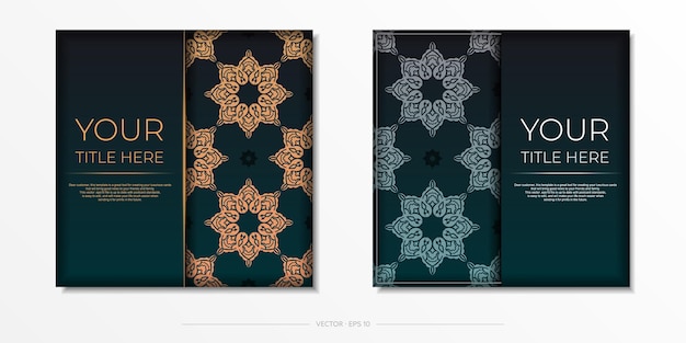 Презентабельный векторный готовый к печати дизайн темно-зеленого цвета открытки с арабскими узорами.