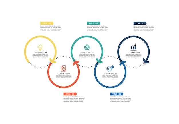 Vector presentatie circulaire lijn zakelijke infographic sjabloonontwerp met 5 stappen