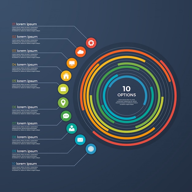 Vector presentatie infographic cirkel grafiek 10 opties.